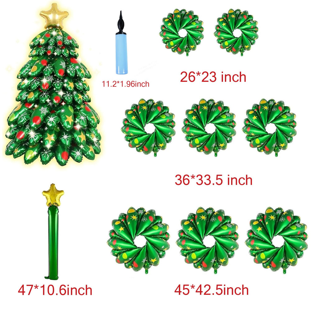 Christmas Balloon Garland Arch Kit – Festive Green, Red, and Gold Latex Balloons with Xmas Tree Balloons and Golden Starburst Accents for Holiday Party Decorations