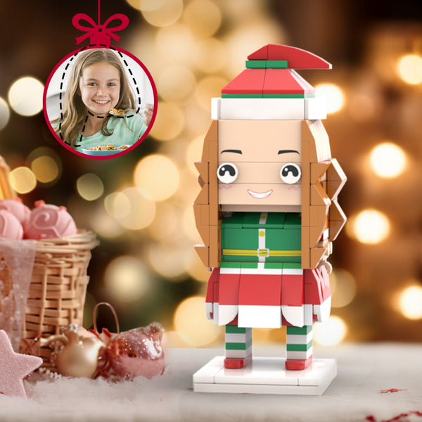 Custom Head Christmas Brick Figures Personalized Elves Girl with Small Particle Block Toy for Christmas Gifts