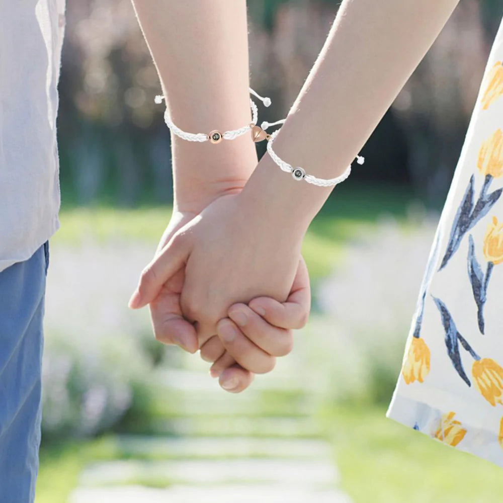 Custom Photo Projection Bracelet Simple Woven Heart Magnetic Bracelet Gift for Couple