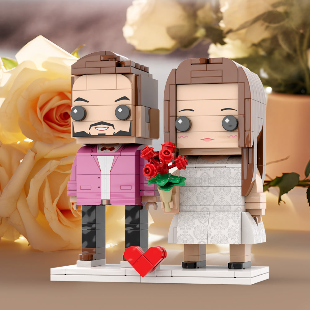 Personalized Couple Gift Full Body Customizable 2-Person Brick Figures - Interlocking Plastic Toy, Perfect Christmas Gift for Love Birds