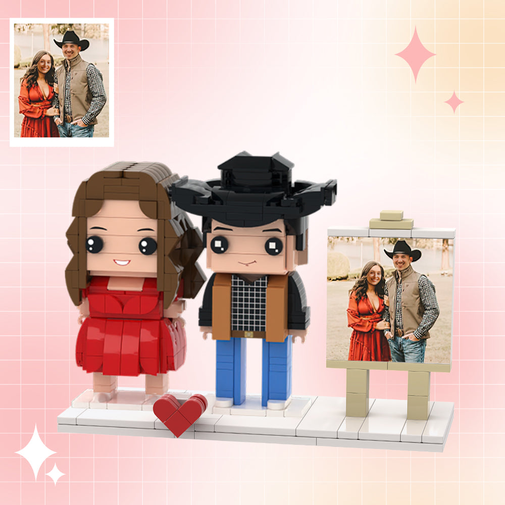 Customizable Fully Body 2 People Custom Brick Figures Denim Suit Brick Me Figures With Photo