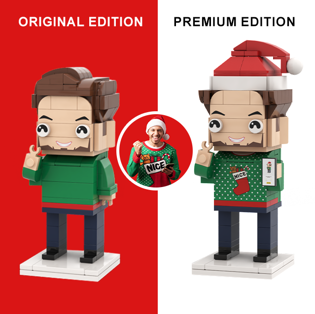 Unique Christmas Gift Idea Customizable Single-Person Brick Figure - Upgraded with Plaid Shirt