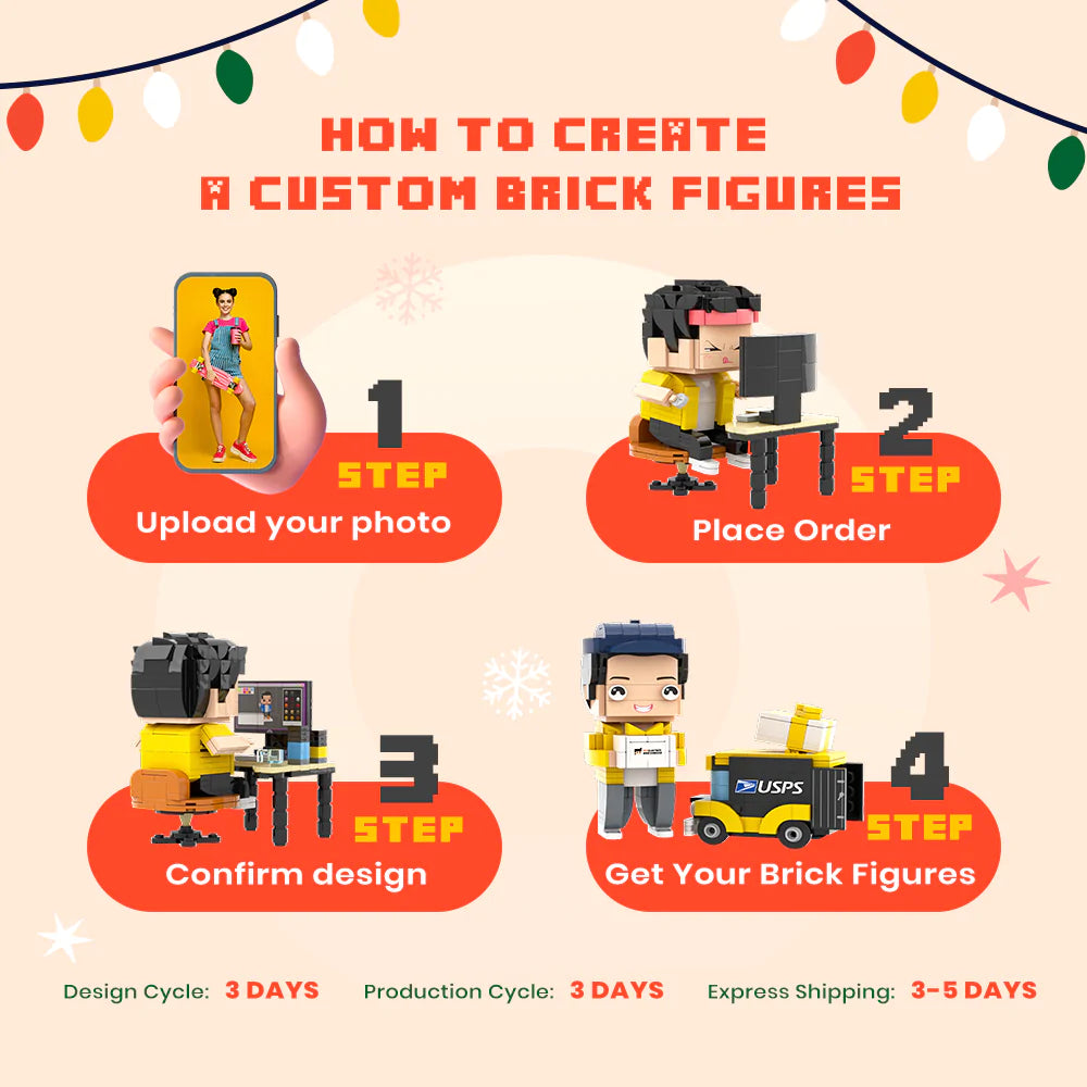 Christmas Detailed Golden Retriever Fully Body Puppy Customizable Golden Retriever 1 Dog Photo Custom Brick Figures Small Particle Block Brick Me Figures Customized Golden Retriever Only