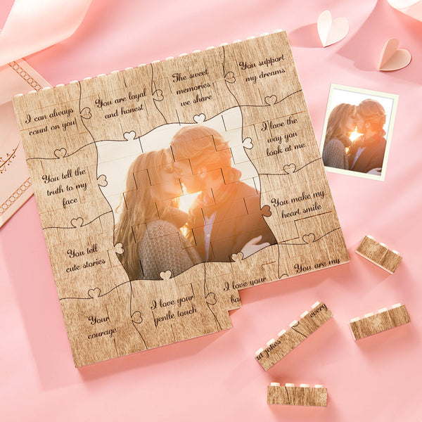 Custom Building Block Puzzle Square Photo Brick Write 12 Reasons to Love Him/Her