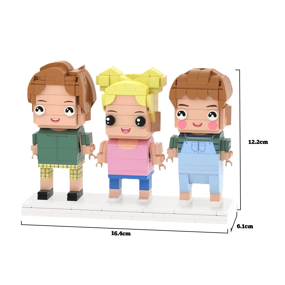 Personalized Family Portrait Full Body Customizable 3-Person Brick Figures Small Particle Block