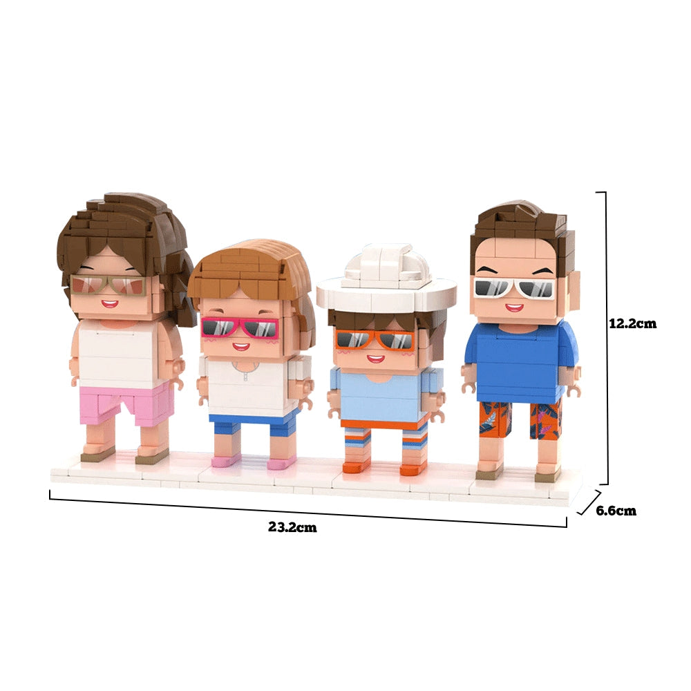 Customizable 4-Person Full Body Brick Figures - Fun Family Gift with Small Particle Blocks