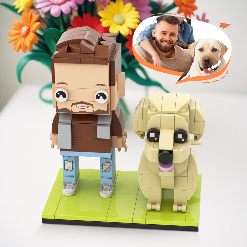 Custom Brick Figures for Pet Lovers: Labrador Full Body People Interlocking Toy with Scenic Design