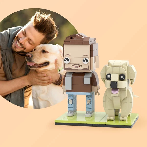 Custom Brick Figures for Pet Lovers: Labrador Full Body People Interlocking Toy with Scenic Design