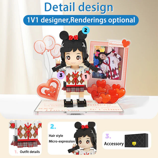 Custom Full Body 2-Person Brick Figures with Photo Frame Personalized Wedding Bride Christmas Gift Interlocking Plastic Toy