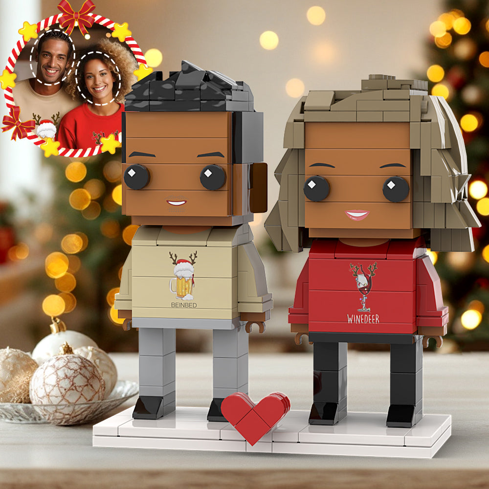 Customizable Head Interlocking Plastic Toy - Drinking Couple in Matching Shirts Unique Christmas Gift for Couples