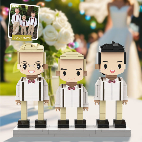 Fully Customized 3-Person Brick Figures - Unique Wedding Souvenir & Anniversary Gift for Flower Kids