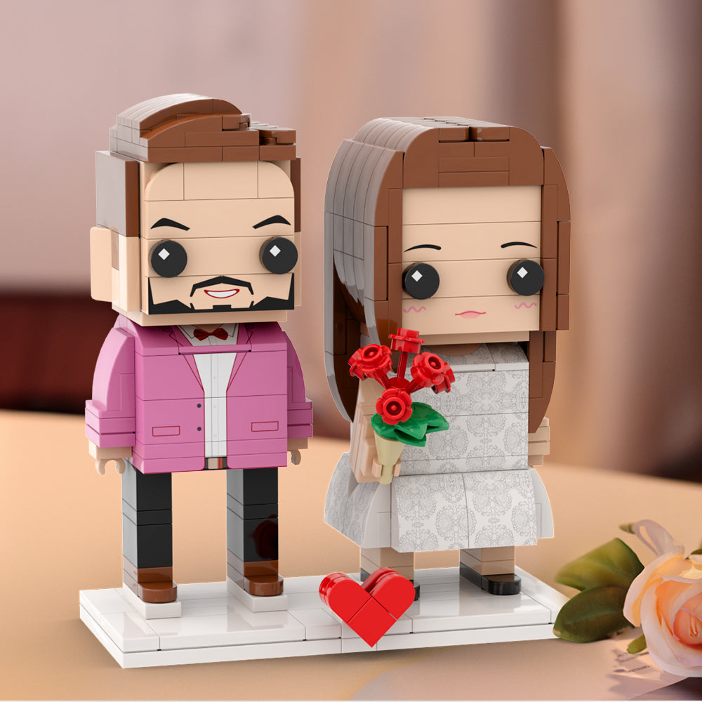 Personalized Couple Gift Full Body Customizable 2-Person Brick Figures - Interlocking Plastic Toy, Perfect Christmas Gift for Love Birds