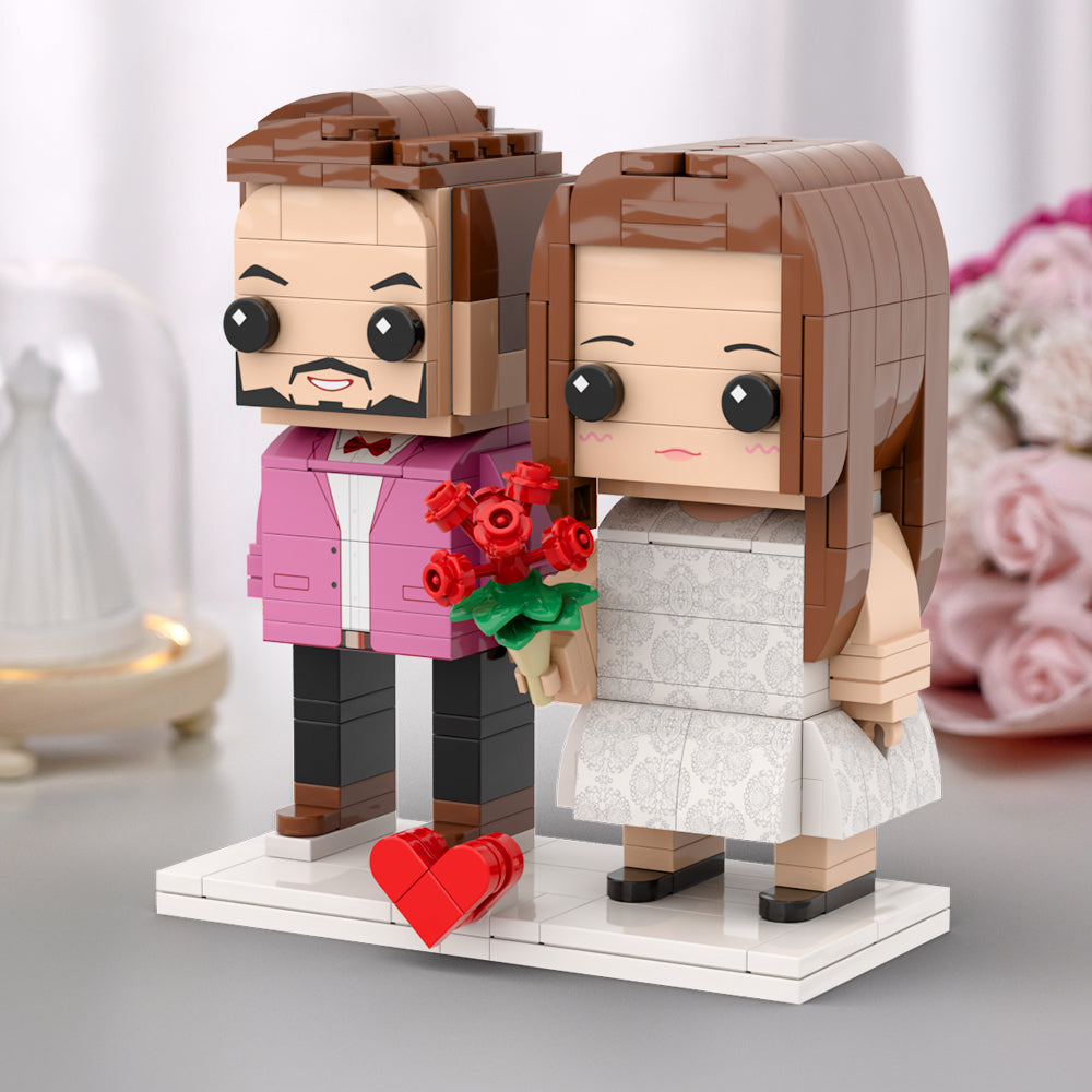 Personalized Couple Gift Full Body Customizable 2-Person Brick Figures - Interlocking Plastic Toy, Perfect Christmas Gift for Love Birds