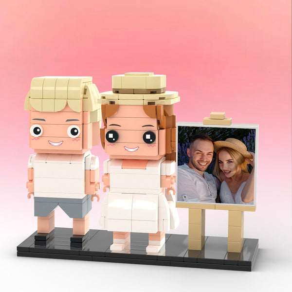 Personalized Full Body 2-Person Brick Figures with Photo Frame - Unique Universal Interlocking Toy Gift for Spouse