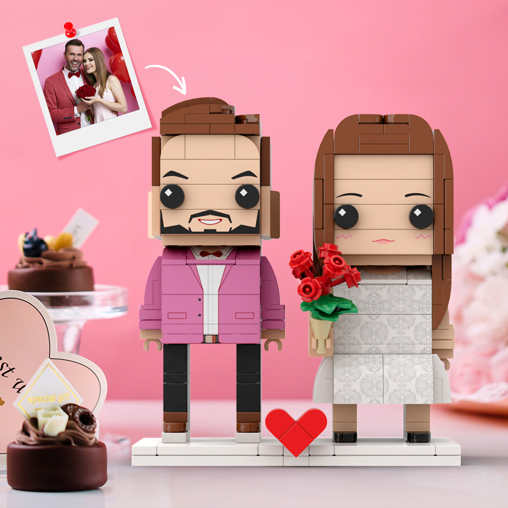 Personalized Couple Gift Full Body Customizable 2-Person Brick Figures - Interlocking Plastic Toy, Perfect Christmas Gift for Love Birds