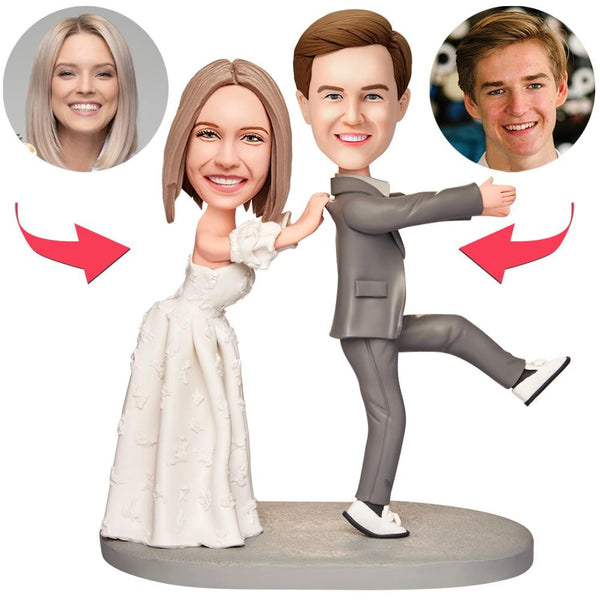 Custom Wedding Bobbleheads with Engraved Text Personalized Wedding Gifts - Bridegroom Don't Run