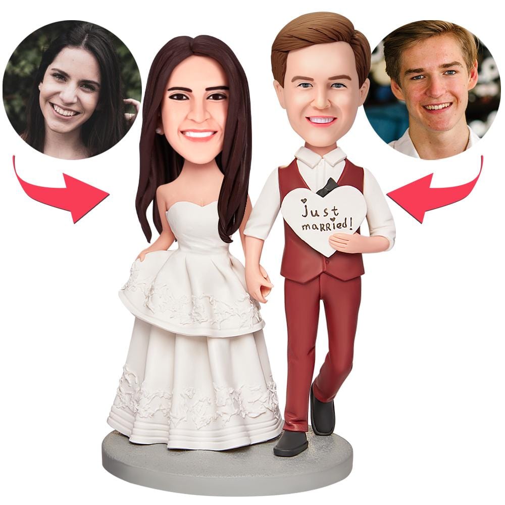 Custom Wedding Bobbleheads with Engraved Text Personalized Wedding Gifts - Just Married