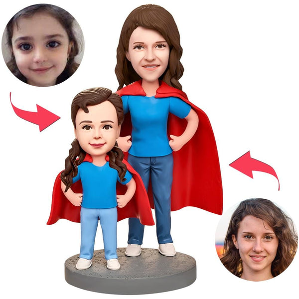 Custom Bobblehead with Engraved Text Mothers Day Gift - Super Mother and Daughter