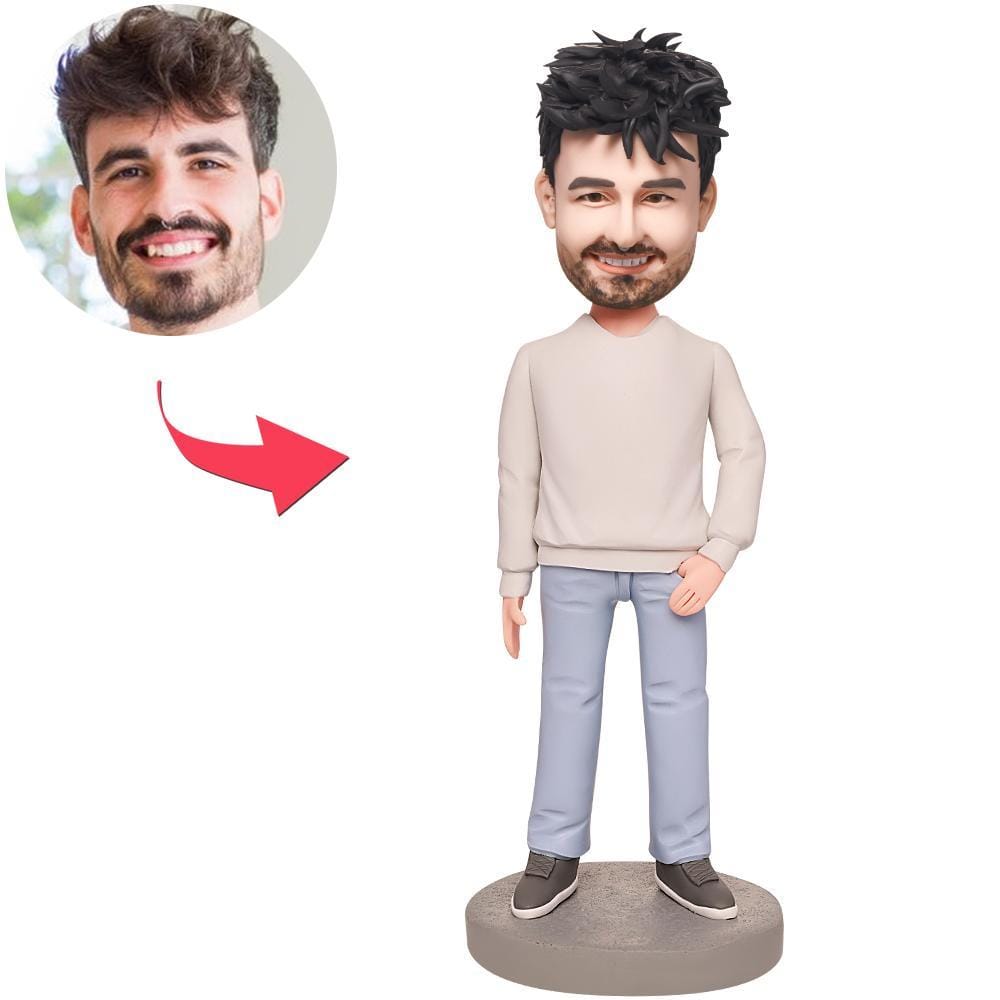 Custom Casual Man Bobblehead With Text Personalized Best Friend Gifts Birthday Gifts Graduation Gifts