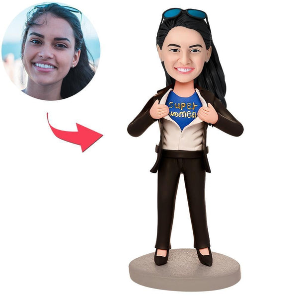 Persoalized Superwoman in A Suit Bobblehead With Text Gifts for Her Personalized Best Friend Gifts Birthday Gifts Graduation Gifts