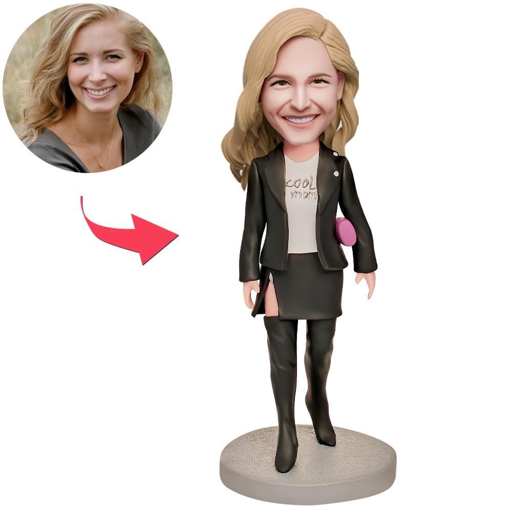 Personalized Bobblehead with Text Mother's Day Gift - Super Cool Mom in Black Suit