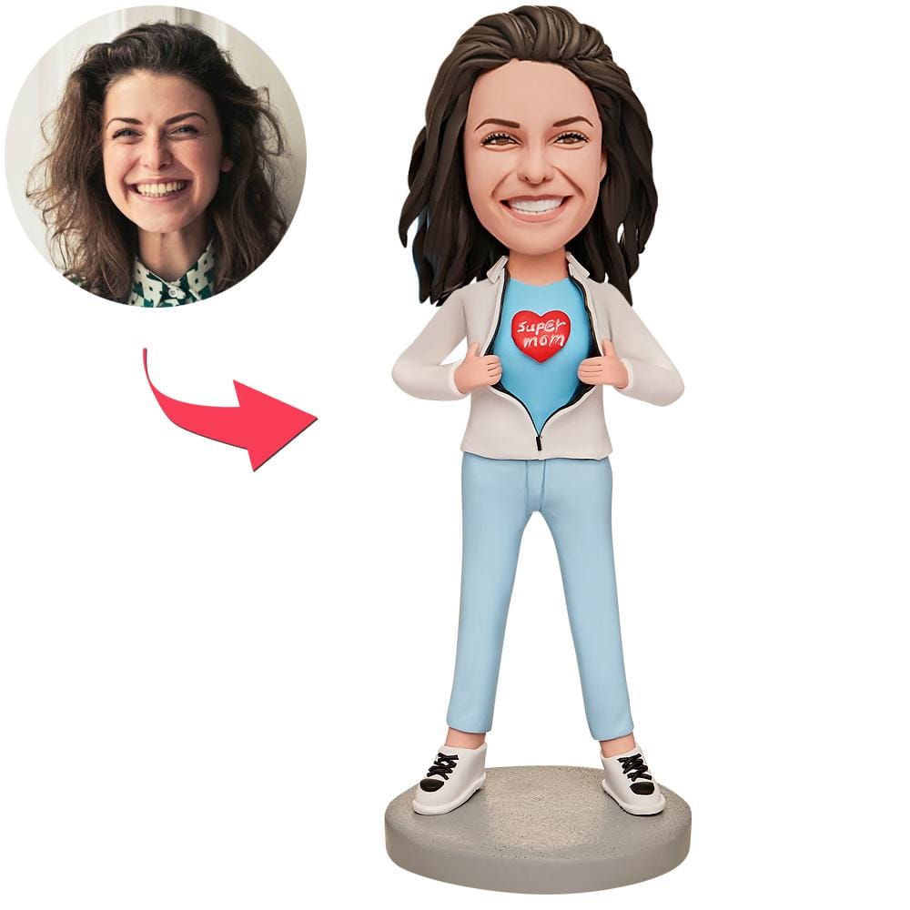 Personalized Bobblehead with Text Super Mom in White Coat Mother's Day Gifts