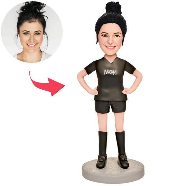 Custom Bobblehead with Engraved Text Mother's Day Gift - Mom in Black