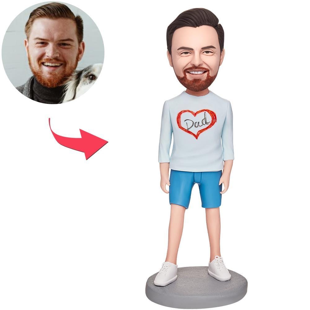 Father's Day Bobblehead Custom Bobblehead with Engraved Text Father's Day Gifts - Dad with Heart Painted on Clothes