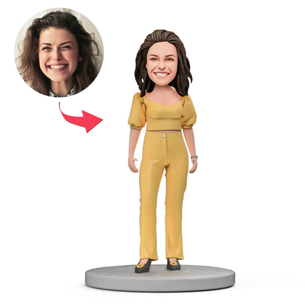 Yellow Suit Fashion Female Boss Custom Bobblehead with Engraved Text Gifts for Mom