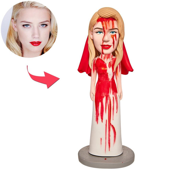 Personalized Bobblehead with Engraved Text Halloween Gift Bloodstained Garment Bride