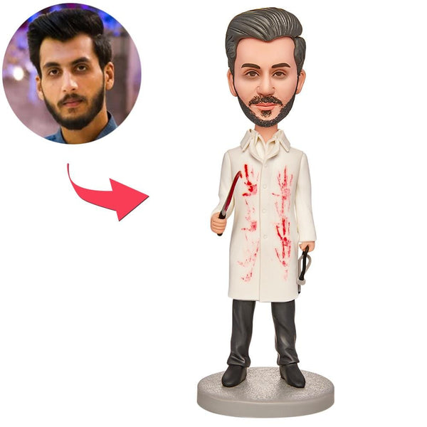 Custom Bobblehead with Engraved Text Halloween Gifts Doctor Holding Knife