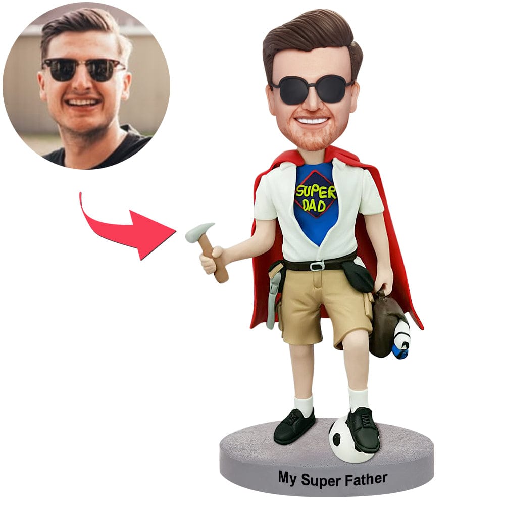 Fathers Day Bobblehead Custom Bobblehead with Engraved Text Fathers Day Gifts - SuperDad