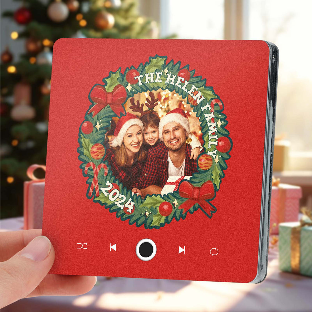 Personalized Christmas Wreath Family Photo Music Fridge Magnet Custom Music Magnets Can Play Songs Christmas Gifts