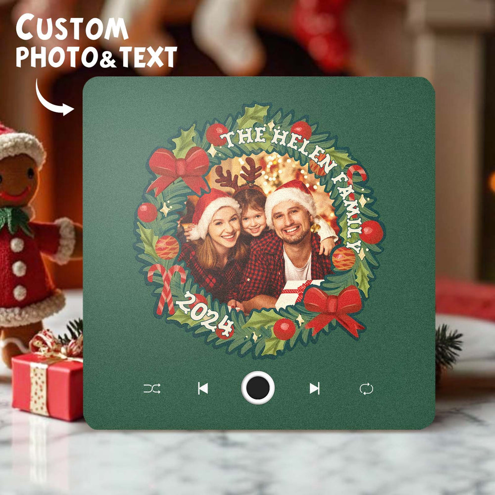 Personalized Christmas Wreath Family Photo Music Fridge Magnet Custom Music Magnets Can Play Songs Christmas Gifts