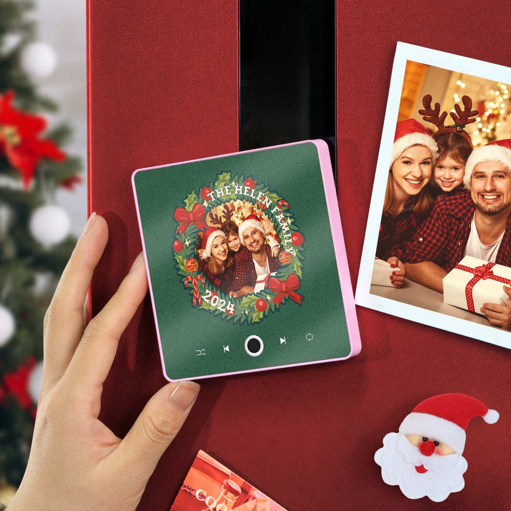 Personalized Christmas Wreath Family Photo Music Fridge Magnet Custom Music Magnets Can Play Songs Christmas Gifts