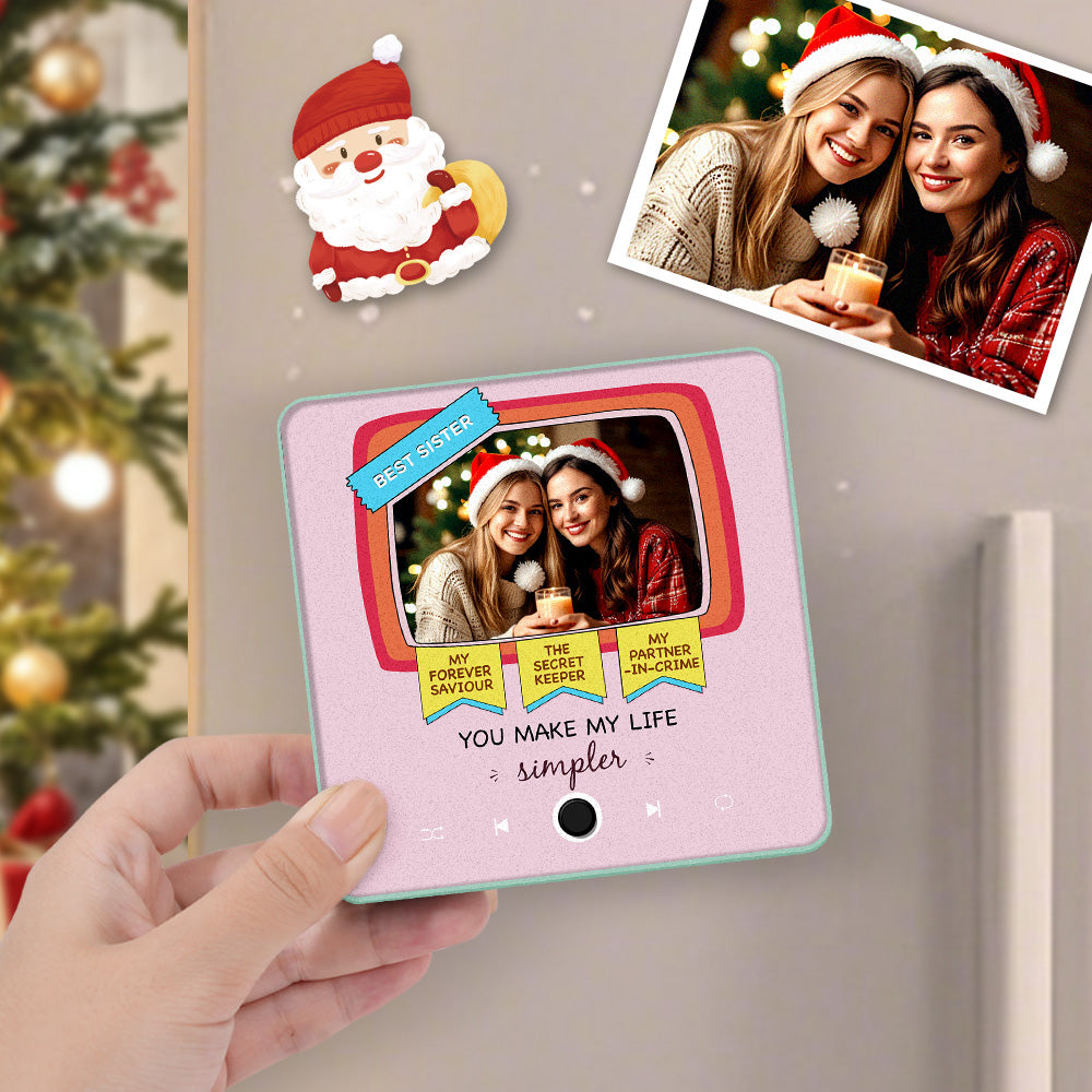 Personalized Photo Music Fridge Magnet Christmas Gift for Sisters and Brothers Custom Music Magnets Can Play Songs