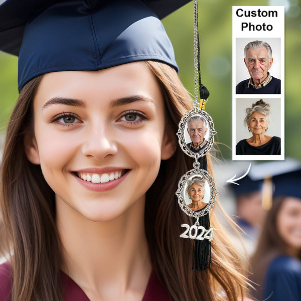 Personalized Graduation Photo Memorial Tassel Charm 2024 Grad Cap Graduation Gift