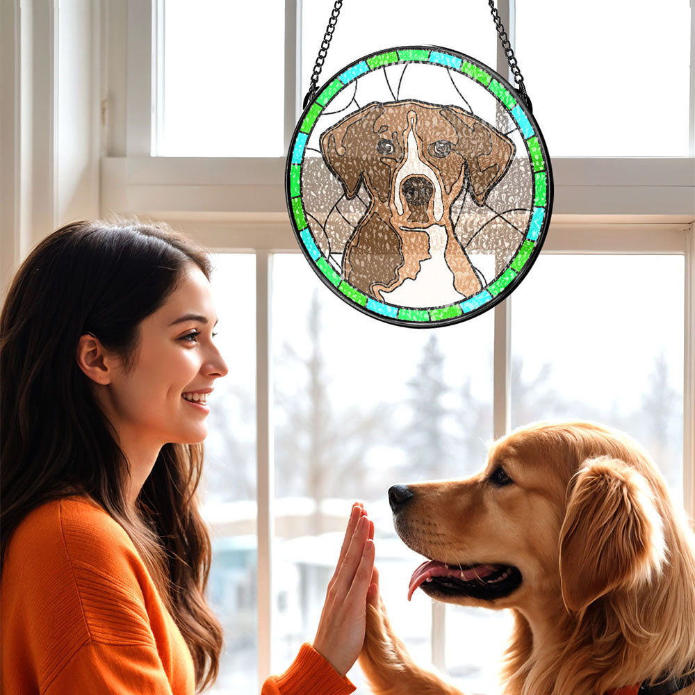 Custom Stained Glass Pet Portrait Suncatcher | Memorial Gift for Pet Owners