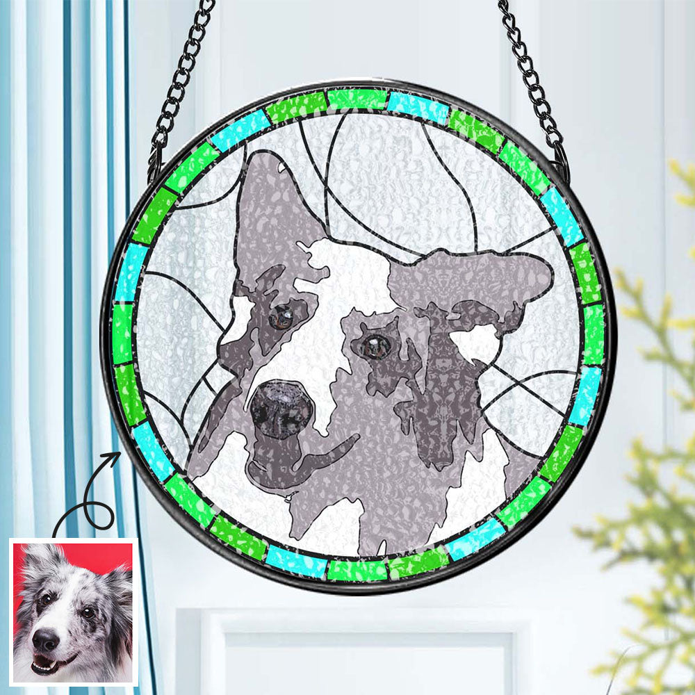 Personalized Pet Portrait Stained Glass Suncatcher Memorial Gift for Pet Lovers