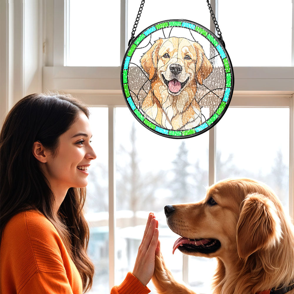 Custom Pet Portrait Art Suncatcher Stained Glass Ornament Dog Memorial Gifts for Pet Lovers