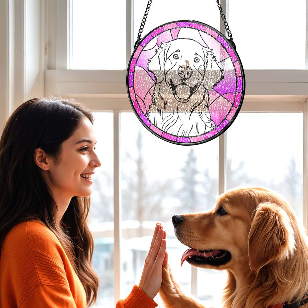 Personalized Pet Portrait Suncatcher Stained Glass Pet Ornament Remembrance Gifts for Pet Lovers