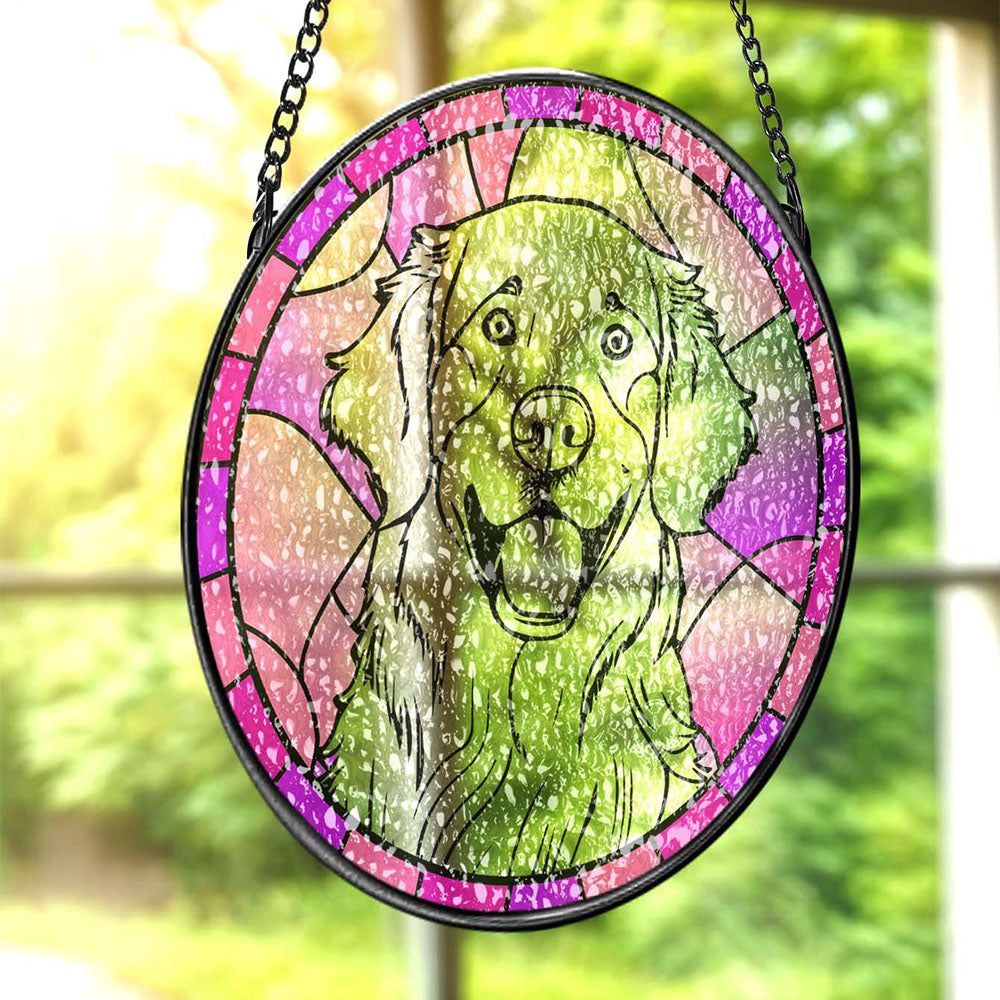 Custom Pet Portrait Stained Glass Suncatcher | Memorial Gifts for Pet Lovers