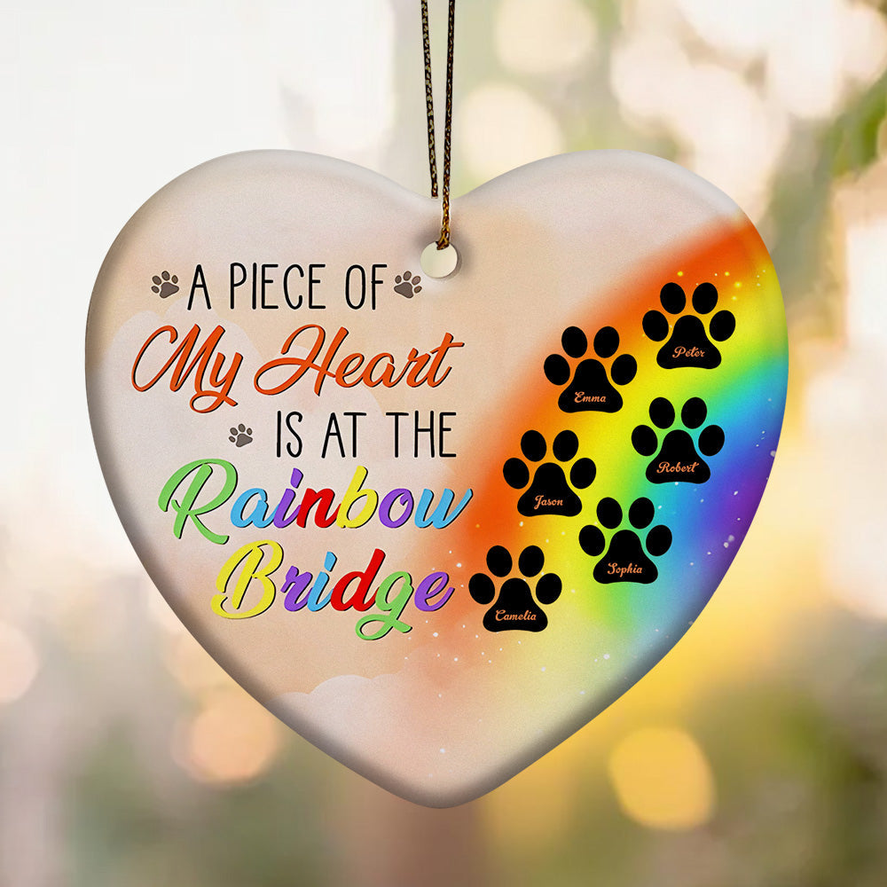 Personalized Heart Pet Ornament A Piece Of My Heart Is At The Rainbow Bridge Ornament for Pet Memorial Gift