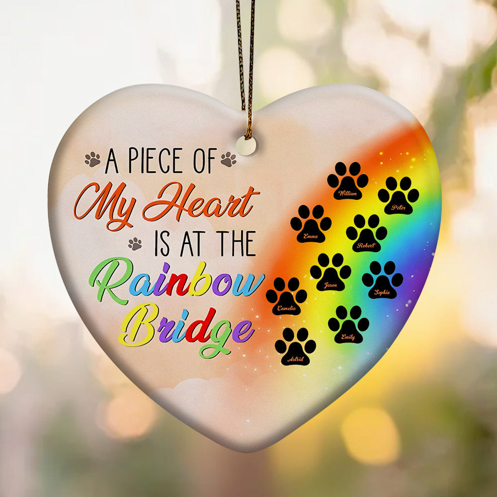 Personalized Heart Pet Ornament A Piece Of My Heart Is At The Rainbow Bridge Ornament for Pet Memorial Gift