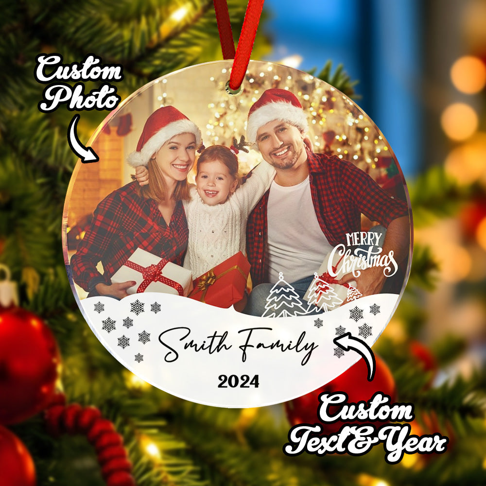 Personalized Photo Christmas Ornament with Family Name Christmas Ornament Gifts for Family