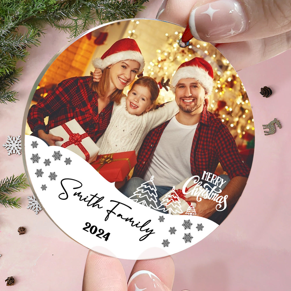 Personalized Photo Christmas Ornament with Family Name Christmas Ornament Gifts for Family