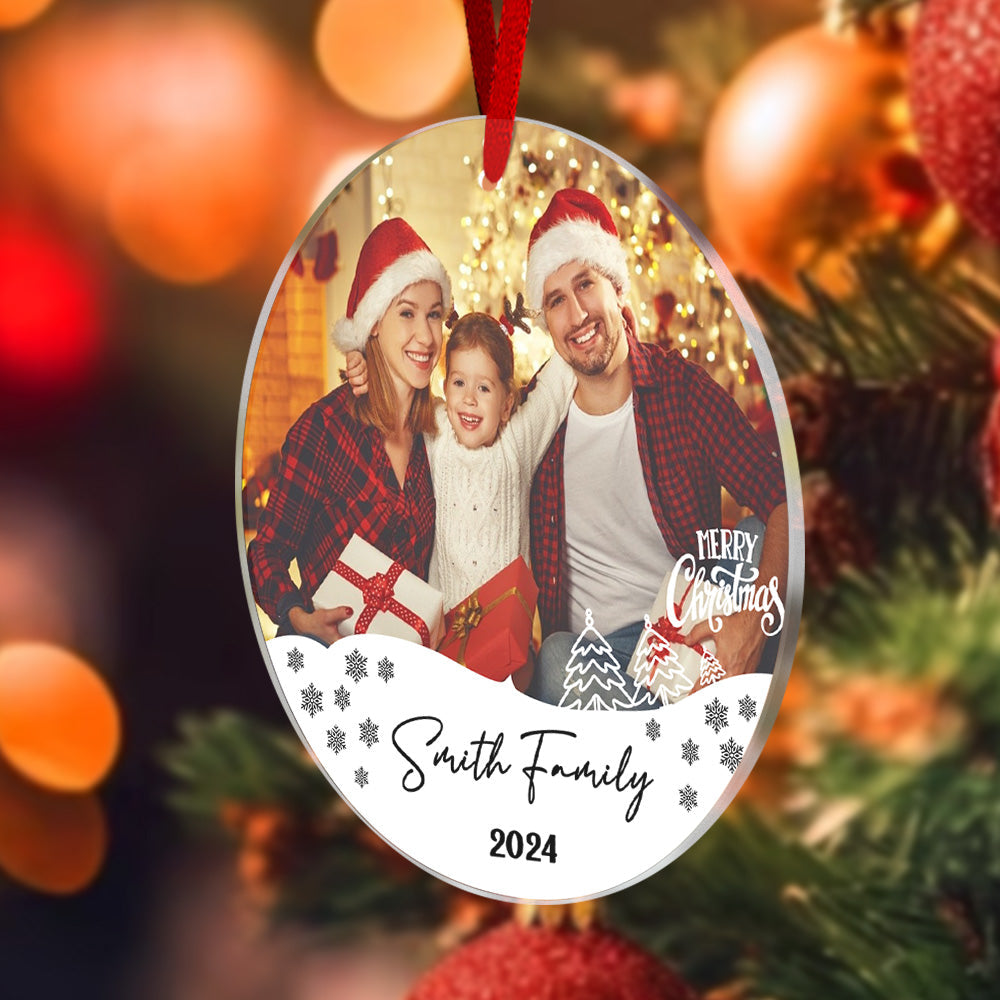 Personalized Photo Christmas Ornament with Family Name Christmas Ornament Gifts for Family