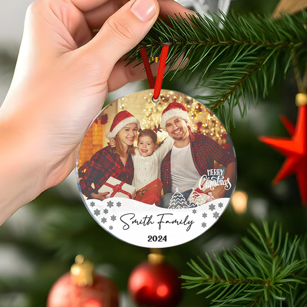 Personalized Photo Christmas Ornament with Family Name Christmas Ornament Gifts for Family