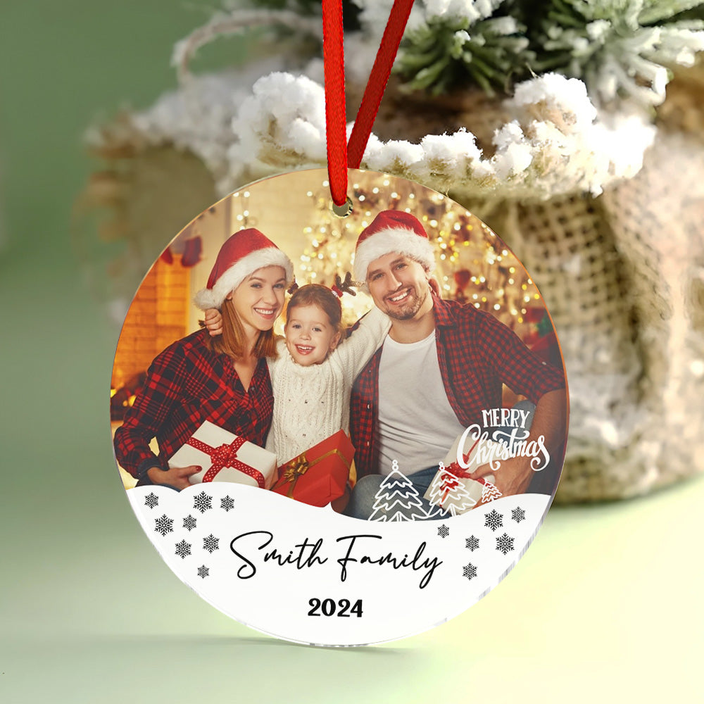 Personalized Photo Christmas Ornament with Family Name Christmas Ornament Gifts for Family