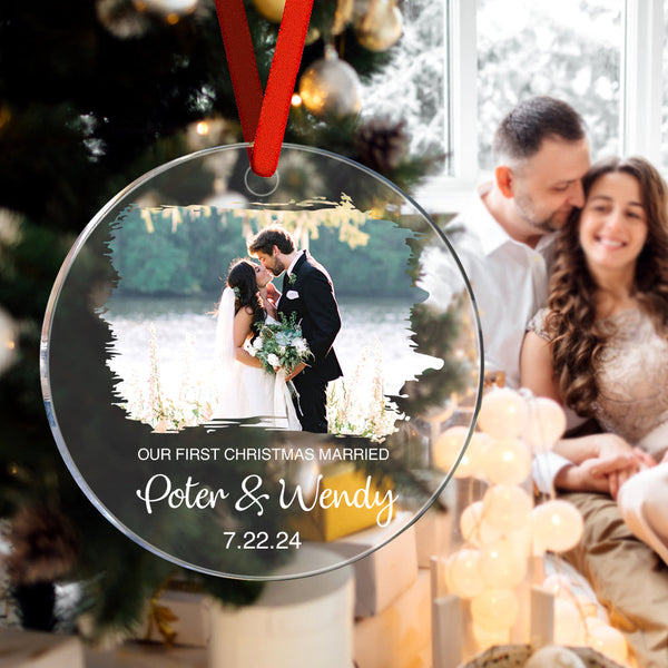 Personalized First Christmas Married Ornament with Photo Christmas Ornament Gift for Couples